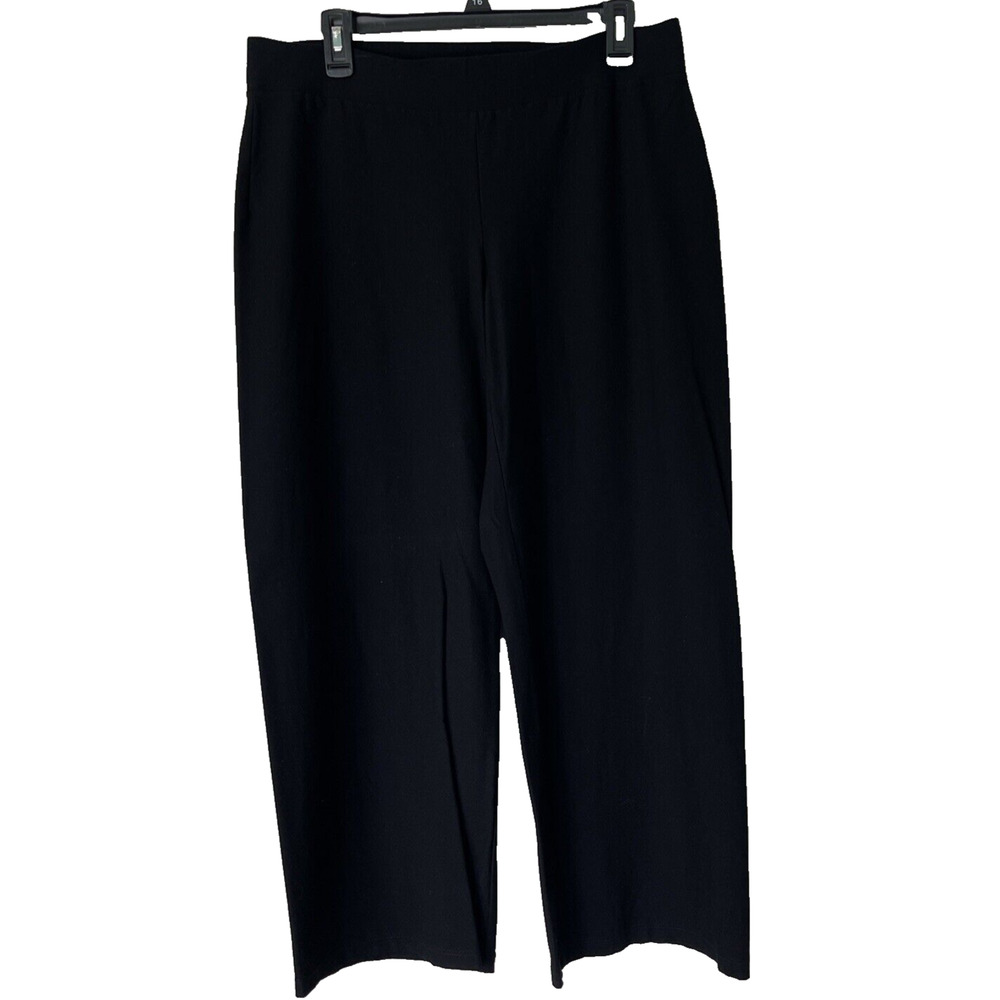 Eileen Fisher Wide Leg Knit Pants - Black - Size M
